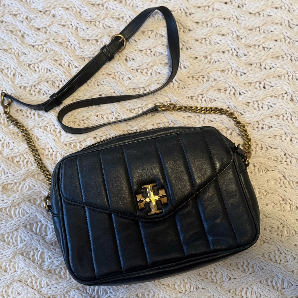 Tory Burch Black Quilted Crossbody with Gold Accents